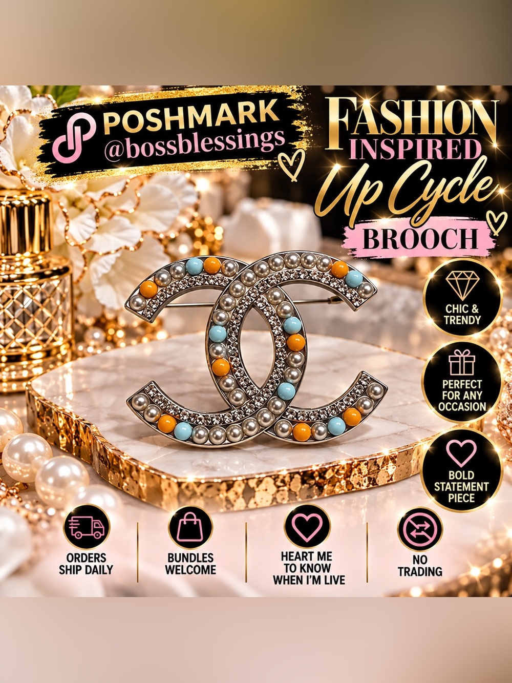 ✨ Fashion-Inspired Upcycled Pearl & Crystal Statement Brooch